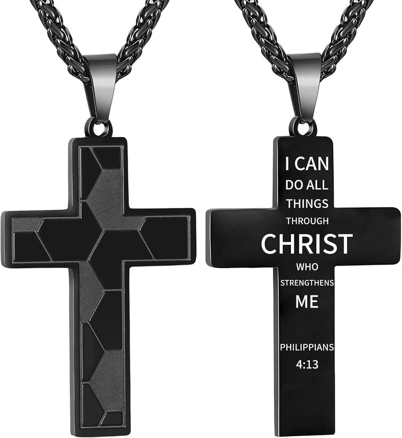 GLITTO Store Soccer Cross Necklace for Boys Men Stainless Steel Bible Verse Pendant with20+2 Inch First Communion Baptism Religious Sports Jewelry Gift - Image 1